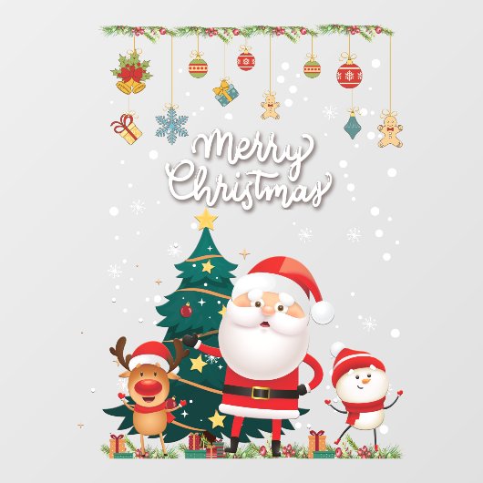 Autocollant Pour Fenêtre Drôle Père Noël, Snowman, Reindeer Joyeux Noël (Feuille)