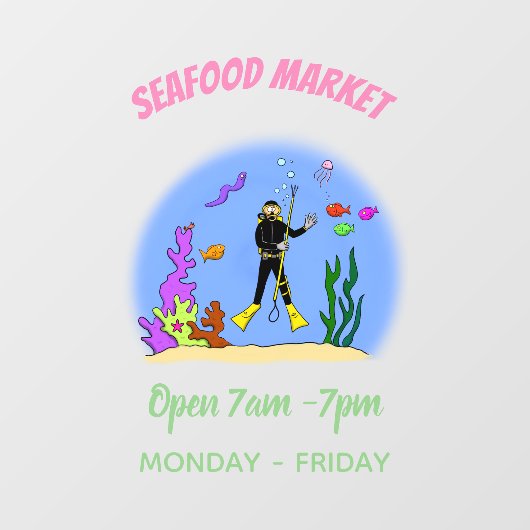 Autocollant Pour Fenêtre Drôle plongeur et poisson mer créatures dessin ani (Feuille)