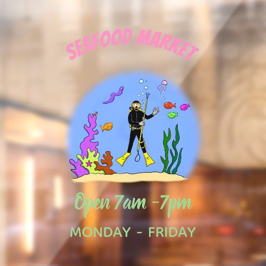 Autocollant Pour Fenêtre Drôle plongeur et poisson mer créatures dessin ani (Feuille 2)