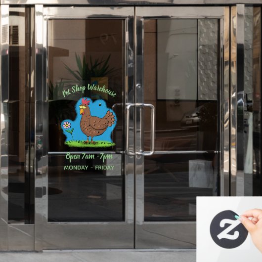 Autocollant Pour Fenêtre Drôle poulet rustique whimsical dessin animé (Porte de bureau)