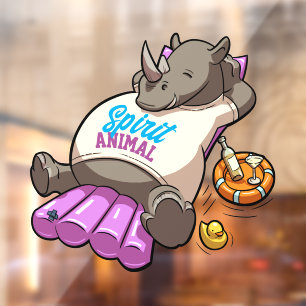 Autocollant Pour Fenêtre Drôle Rhino Spirit Animal Pool Party Cartoon Rhino