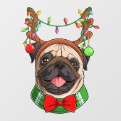 Autocollant Pour Fenêtre Drôle souriant Carlin de rennes de Noël avec lumiè (Feuille)