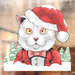 Autocollant Pour Fenêtre Drôles de chats de Noël sous la neige avec des pin