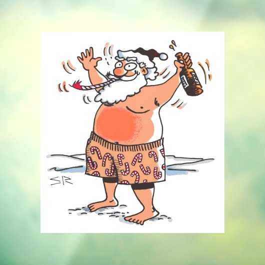 Autocollant Pour Fenêtre Drunk Père Noël fenêtre serrant le bâton arrière (Feuille 3)