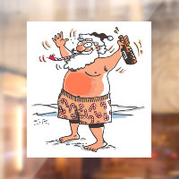 Drunk Père Noël fenêtre serrant le bâton arrière