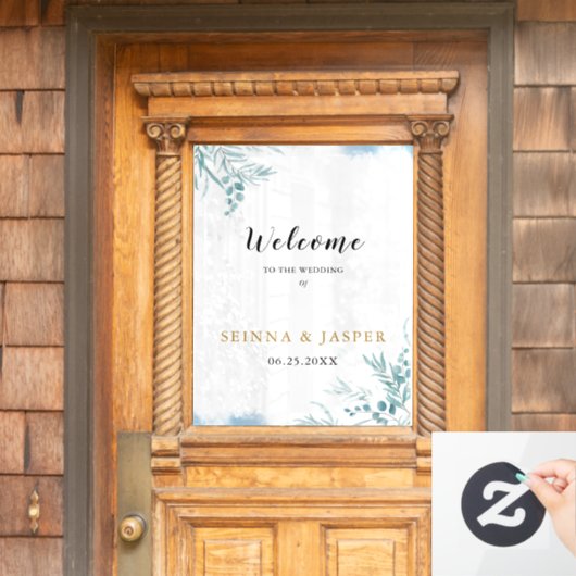 Autocollant Pour Fenêtre Dusty Blue Greenery Eucalyptus Mariage Feuille (Porte d'accueil)