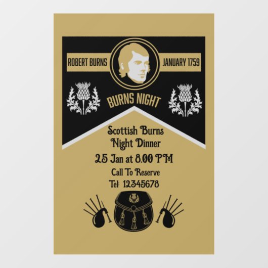 Autocollant Pour Fenêtre écossais Burns Invitation dîner de nuit (Feuille)