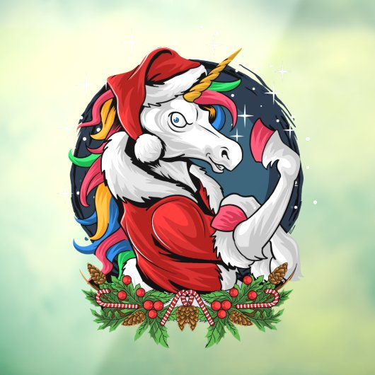 Autocollant Pour Fenêtre Edgy Père Noël Unicorn (Feuille 3)