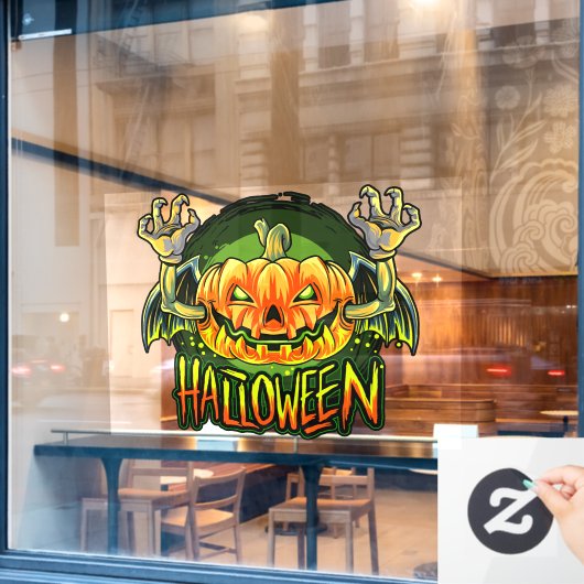 Autocollant Pour Fenêtre Éffrayant Halloween Neon Bat Citrouille (Fenêtre de café)