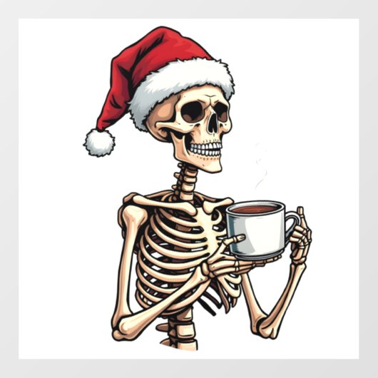 Autocollant Pour Fenêtre Éffrayant Halloween Sipping Café Noël Père Noël (Feuille)