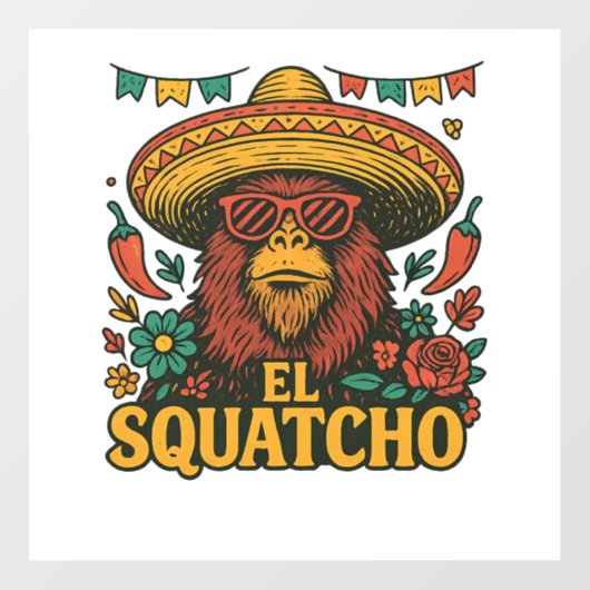 Autocollant Pour Fenêtre El Squatcho : Fiesta Bigfoot Sombrero (Feuille)