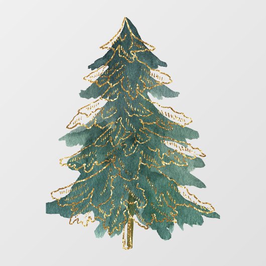 Autocollant Pour Fenêtre Élégant arbre de Noël vert doré (Feuille)