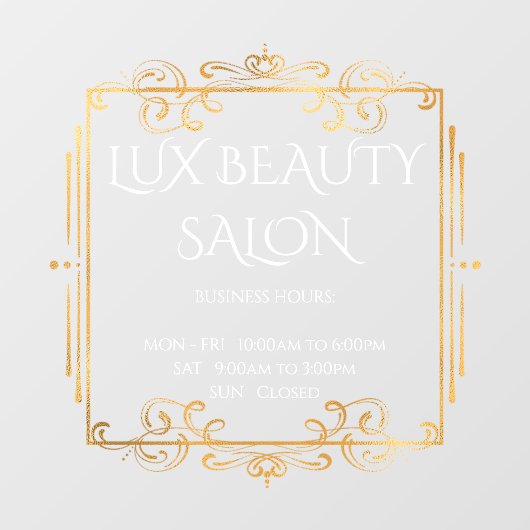 Autocollant Pour Fenêtre Elégant Gold Swirls Texte Affaires Heures d'ouvert (Feuille)