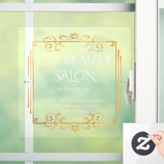 Autocollant Pour Fenêtre Elégant Gold Swirls Texte Affaires Heures d'ouvert (Maison)