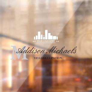 Autocollant Pour Fenêtre Élégant Gray Monogramme Nom Titre et logo