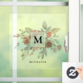 Autocollant Pour Fenêtre Élégant Monogramme floral rose pâle (Maison)