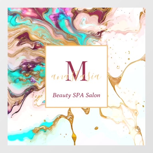 Autocollant Pour Fenêtre Elégant or Fox marbre Monogramme Beauté Salon (Feuille)