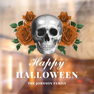 Autocollant Pour Fenêtre Élégant Roses gothiques et crâne Halloween heureux