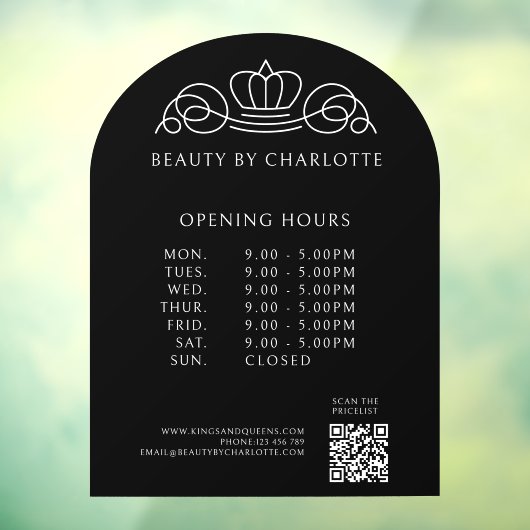 Autocollant Pour Fenêtre Élégant, Royal, Affaires, Heures d'ouverture et Co (Feuille 3)