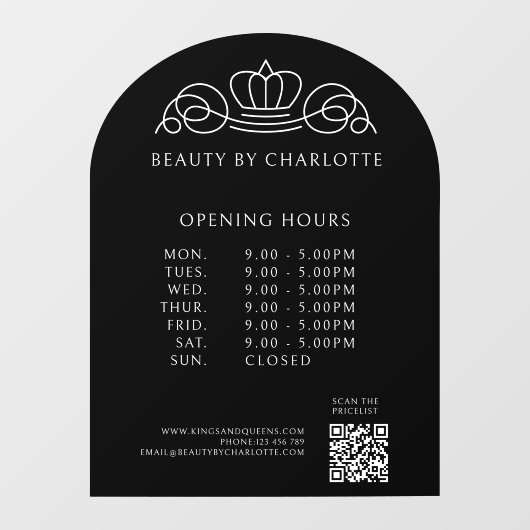 Autocollant Pour Fenêtre Élégant, Royal, Affaires, Heures d'ouverture et Co (Feuille)