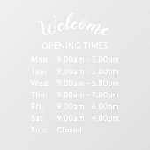 Autocollant Pour Fenêtre Élégant script blanc Bienvenue heures d'affaires (Feuille)