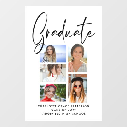 Autocollant Pour Fenêtre Élégant Script Multi Photo Graduate (Feuille)