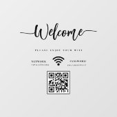 Autocollant Pour Fenêtre Elegant Script Welcome WIFI Scannable QR Code (Feuille)