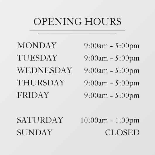 Autocollant Pour Fenêtre Elégant Simple Business Horaires d'ouverture Verre (Feuille)