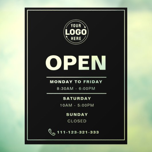 Autocollant Pour Fenêtre Élégant temps d'ouverture noir avec logo (Feuille 3)