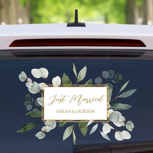 Autocollant Pour Fenêtre Elegant Watercolor Eucalyptus Leaves Just Married