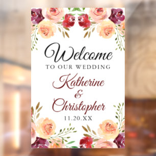 Autocollant Pour Fenêtre Élégante florale bourguignonne Bienvenue à notre M