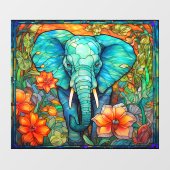 Autocollant Pour Fenêtre Éléphant Floral Coloré Faux Vitrail  (Feuille)