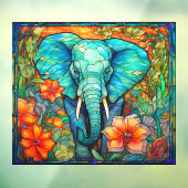 Autocollant Pour Fenêtre Éléphant Floral Coloré Faux Vitrail  (Feuille 3)