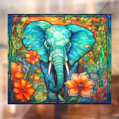 Autocollant Pour Fenêtre Éléphant Floral Coloré Faux Vitrail  (Feuille 2)