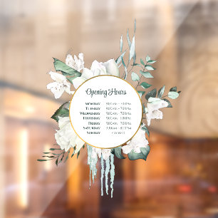 Autocollant Pour Fenêtre Emerald Greenery Gold Circle Heures d'ouverture