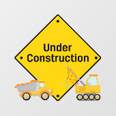 Autocollant Pour Fenêtre En construction avec avertissement de camions (Feuille)