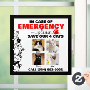 Autocollant Pour Fenêtre En Coque d'urgence Économisez 4 Chats avec Photo p
