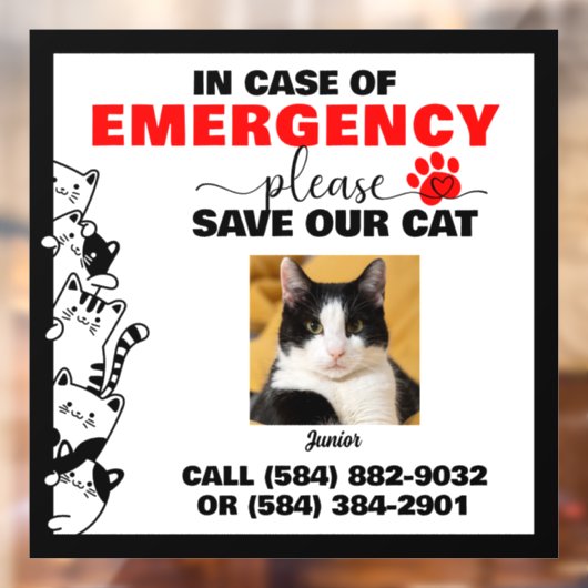 Autocollant Pour Fenêtre En Coque d'urgence Save Cat With Custom Photo (Feuille 2)