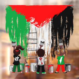 Autocollant Pour Fenêtre Enfants de Gaza peignant le drapeau de la Palestin