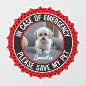 Autocollant Pour Fenêtre Enregistrer Mon Animal De Sécurité Nom Photo Coule (Feuille)