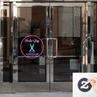 Autocollant Pour Fenêtre Enseigne de salon de coiffure Ciseaux Lumière Rose
