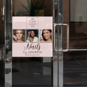 Autocollant Pour Fenêtre Enseigne de salon de manucure photo Script Logo Ro