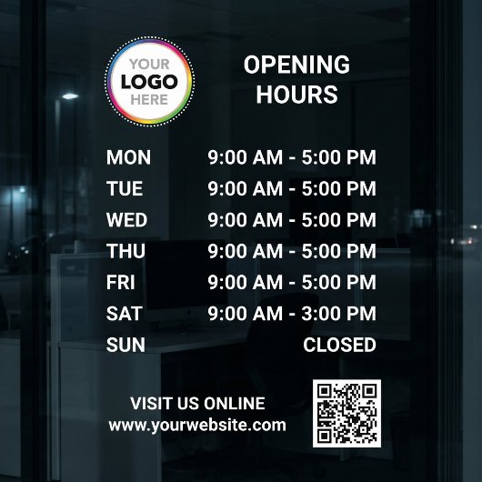 Autocollant Pour Fenêtre Enseigne des heures d'ouverture avec QR code - Mod