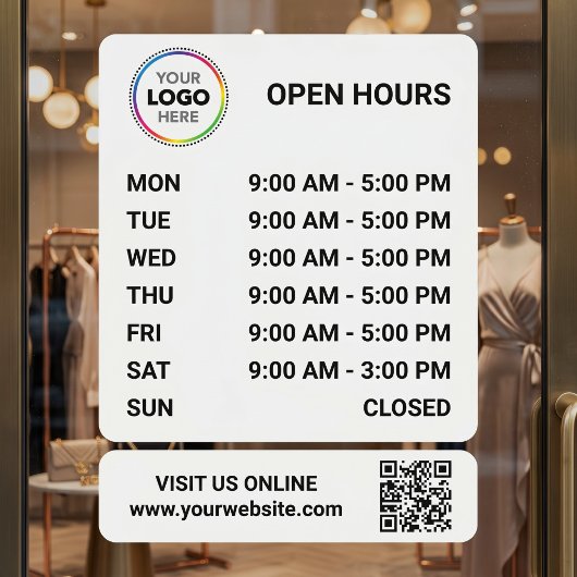 Autocollant Pour Fenêtre Enseigne des heures d'ouverture avec QR code - Mod