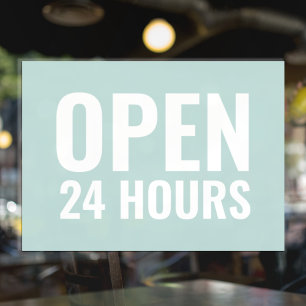 Autocollant Pour Fenêtre Enseigne « Ouvert 24 Heures » en Menthe Moderne