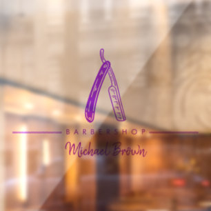 Autocollant Pour Fenêtre Entreprise de logo de rasoir de barbier violet