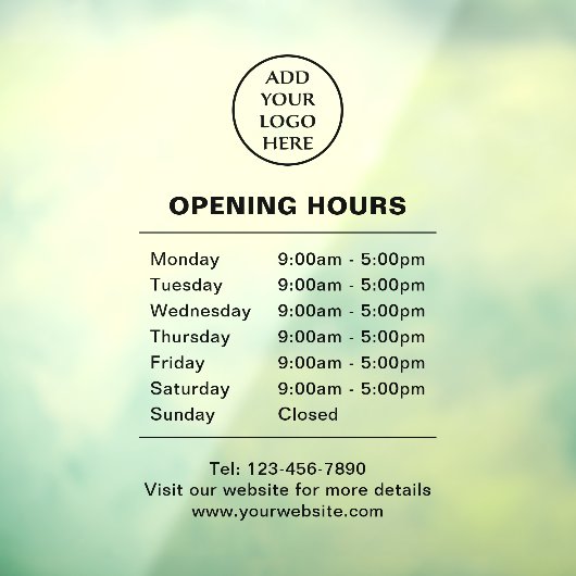 Autocollant Pour Fenêtre Entreprise Heures d'ouverture de la société Logo i (Feuille 3)