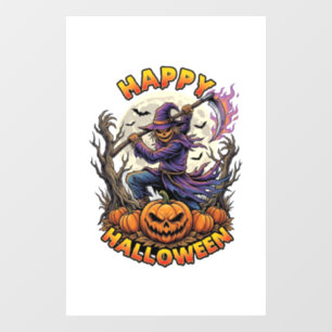 Autocollant Pour Fenêtre Épouvantail de Bonne Halloween Faucheuse Flamboyan