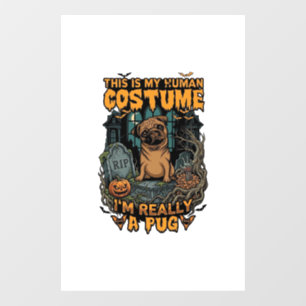 Autocollant Pour Fenêtre Est Pug Costume Humain Halloween Citrouille Pierre
