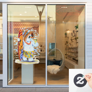 Autocollant Pour Fenêtre Été Snowman Surfer Funny Clair fenêtre